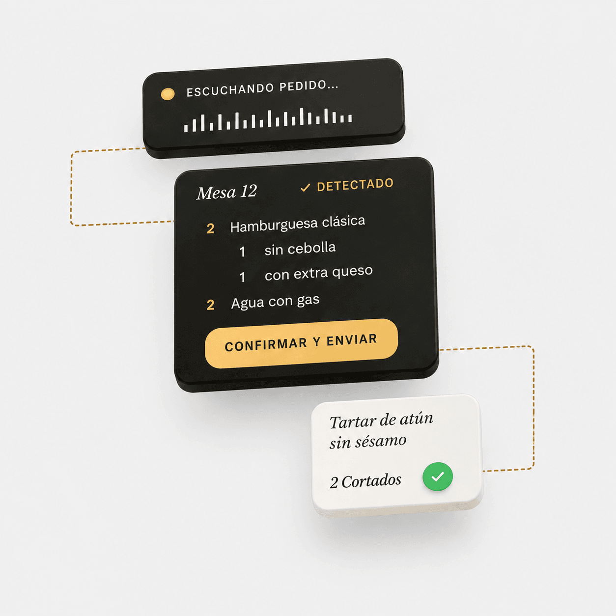 Mockup del flujo de comandas por voz a manuscrito